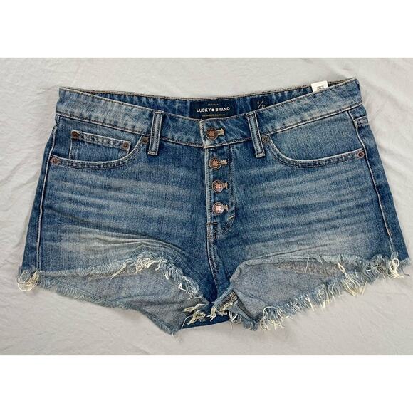 Luck Brand The Cut Off Exposed Button Fly Denim Short Shorts Size 4 - Picture 1 of 3